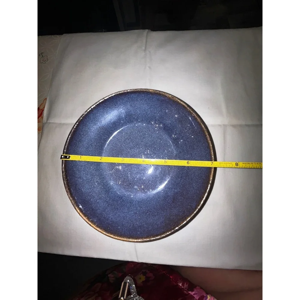 Signed Studio Pottery Blue Glazed Stoneware Bowl Handcrafted Artisan Ceramic